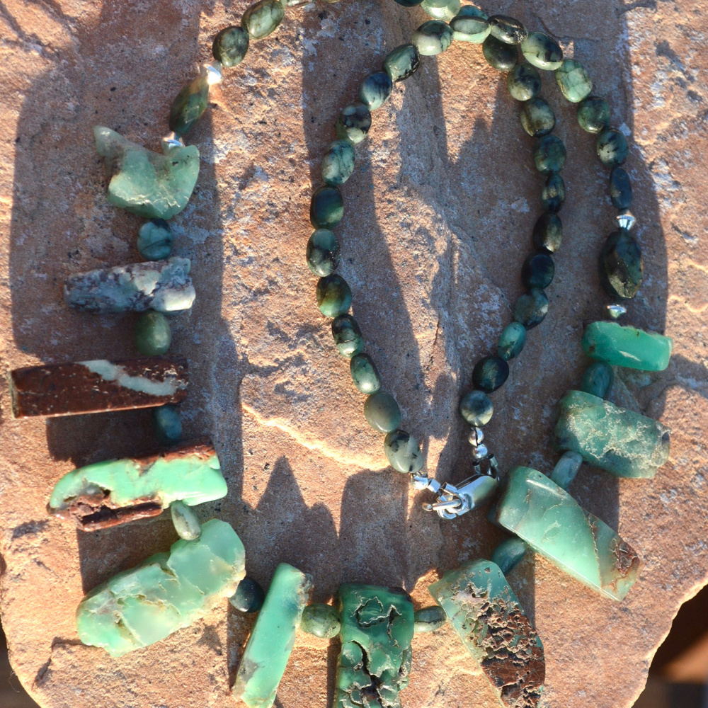 Sterling Silver Chrysoprase Emerald Necklace 925 - Picture 5 of 8